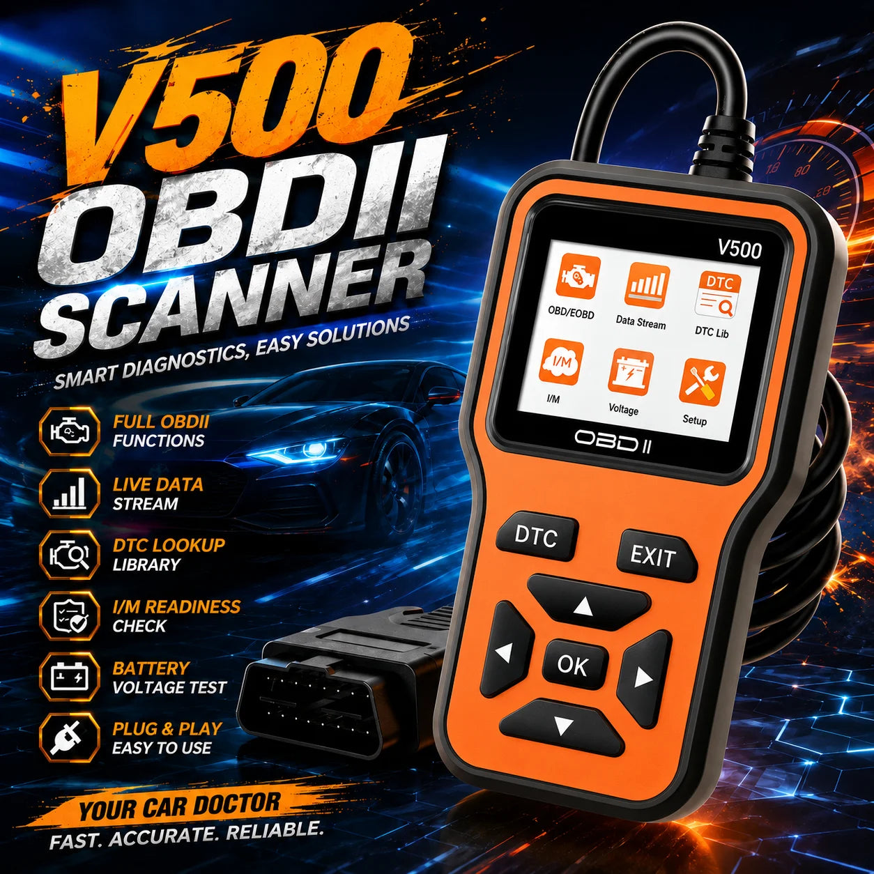 V500 OBD2 Scanner – Engine Code Reader & Battery Tester Peaceful Pleasures Health and Wellness Default Title