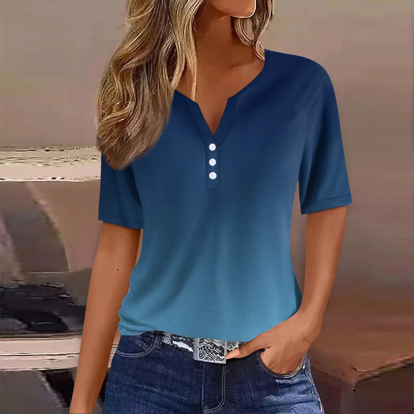 Women Summer Trendy Simple Casual Fashion Button T Shirt V Neck Short Sleeve Solid Loose Pullover Tops Plus Size Ropa De Mujer Peaceful Pleasures Health and Wellness