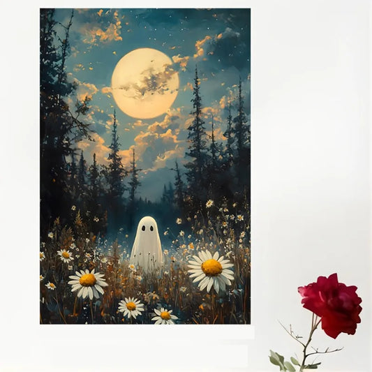 Halloween Ghost & Pumpkin Canvas Wall Art | Dark Academia Poster Canvas Wall Art Peaceful Pleasures Health and Wellness