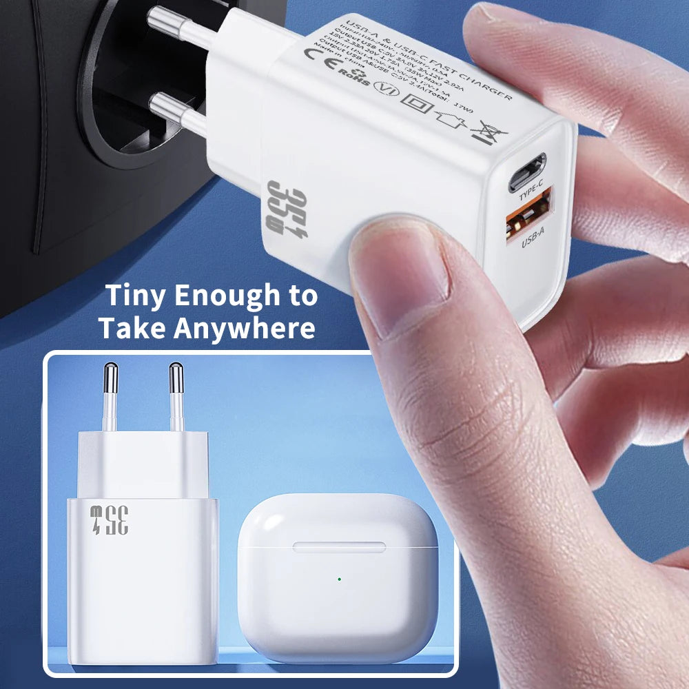 35W Dual Port USB C Fast Charger, Type C USB A QC PD Wall Adapter, EU/US Plug for iPhone 15 14 Xiaomi Samsung Oneplus Phones Peaceful Pleasures Health and Wellness