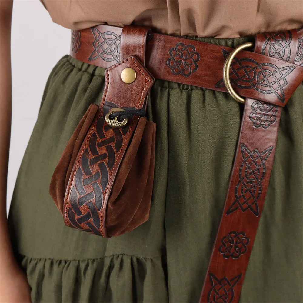 Renaissance Halloween Cosplay Belt Elf Leaf Leather Cover Potion