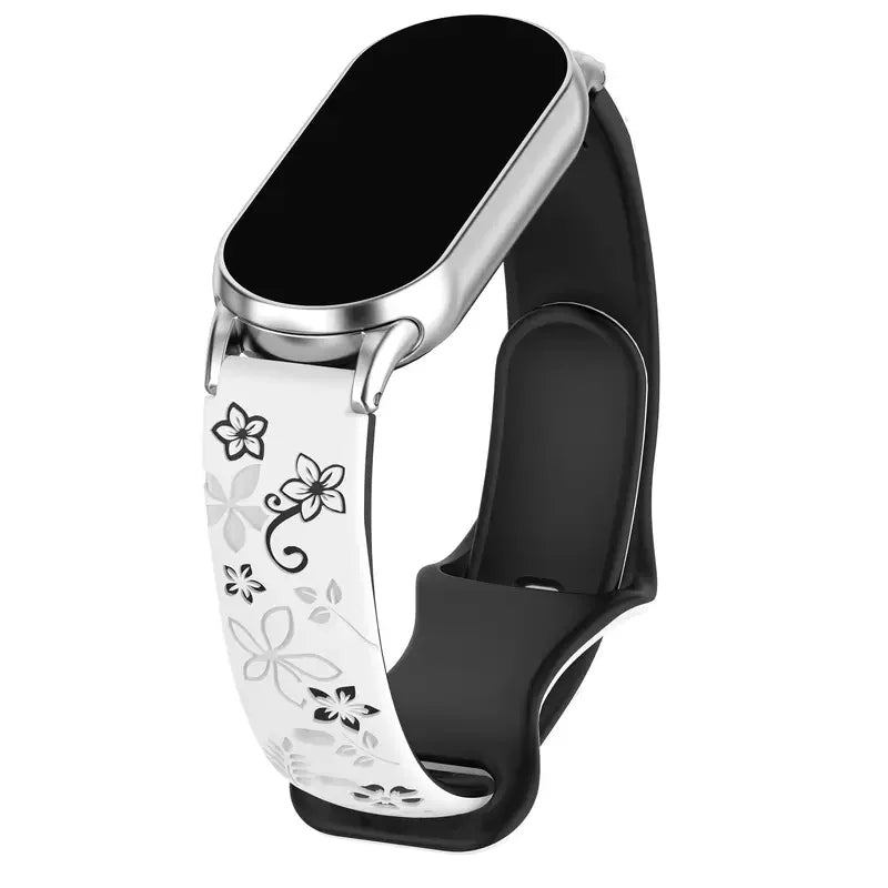 3D Flower Silicone Band for Xiaomi Mi Band 8 & 9 NFC Peaceful Pleasures Health and Wellness White Black For Mi band 8 9