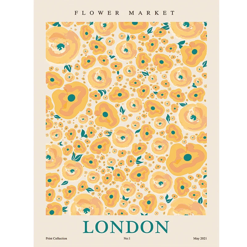 Flower Market Paris New York City Name Poster Print Abstract Plant Wall Art Canvas Painting Picture Living Room Home Decoration Peaceful Pleasures Health and Wellness L 55x75cm