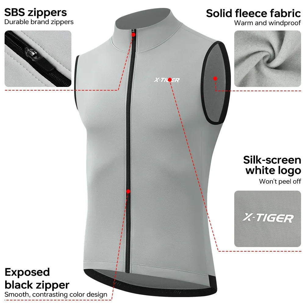 X-TIGER Men's Fleece Cycling Vest – Windproof Winter Jacket