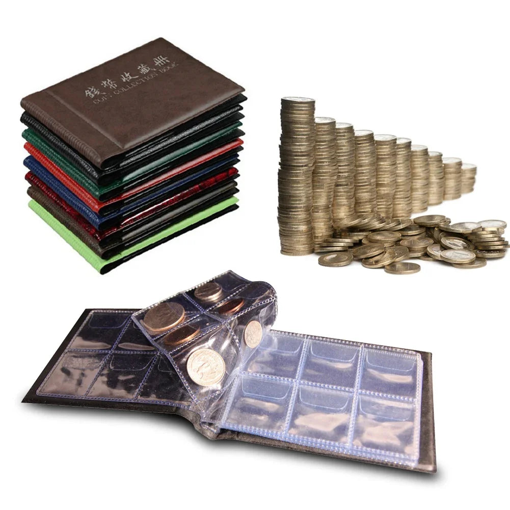 60 Pockets Artificial PU Leather Commemorative Coins Collection Album Book Collecting Money Organizer Storage Bags Storage Book Peaceful Pleasures Health and Wellness B 9.7X13.5Cm