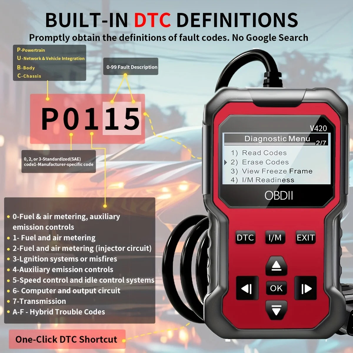 V420 OBD2 Scanner – Code Reader, Reset & Data Stream | 1996+ Peaceful Pleasures Health and Wellness