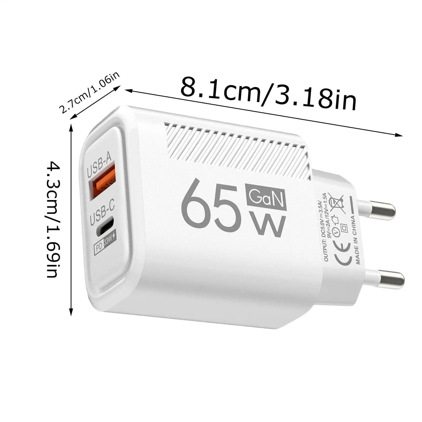 65W USB-C PD Fast Charger Adapter 3 Ports EU US Plug USB-C Fast Charger Peaceful Pleasures Health and Wellness