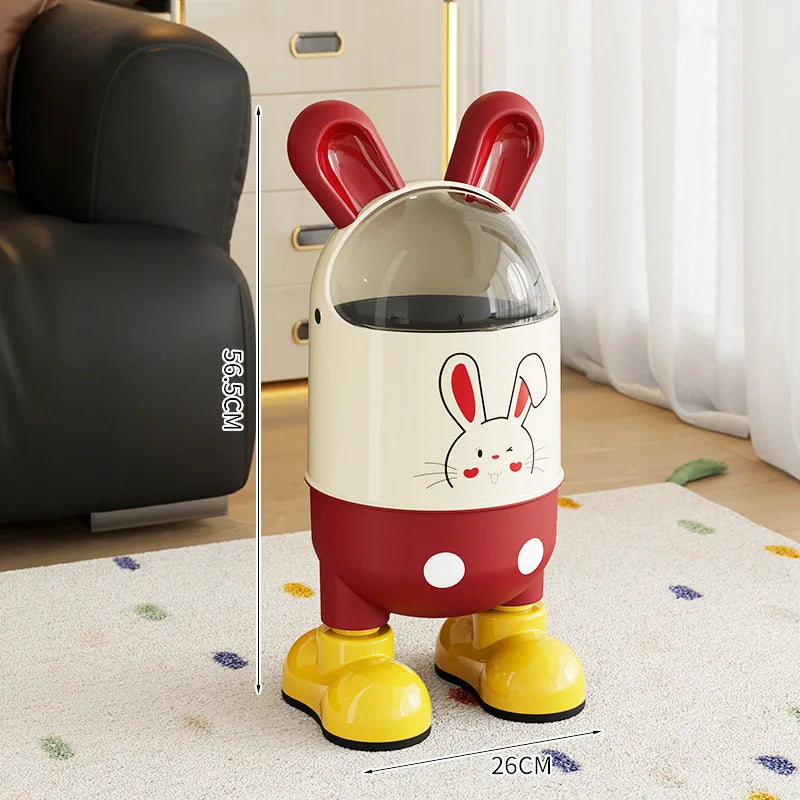 Cute Rabbit-Ear Lid Trash Can, Large Capacity Covered Waste Bin for Living Room & Bedroom - Multi-Functional Storage Basket Peaceful Pleasures Health and Wellness B S Red