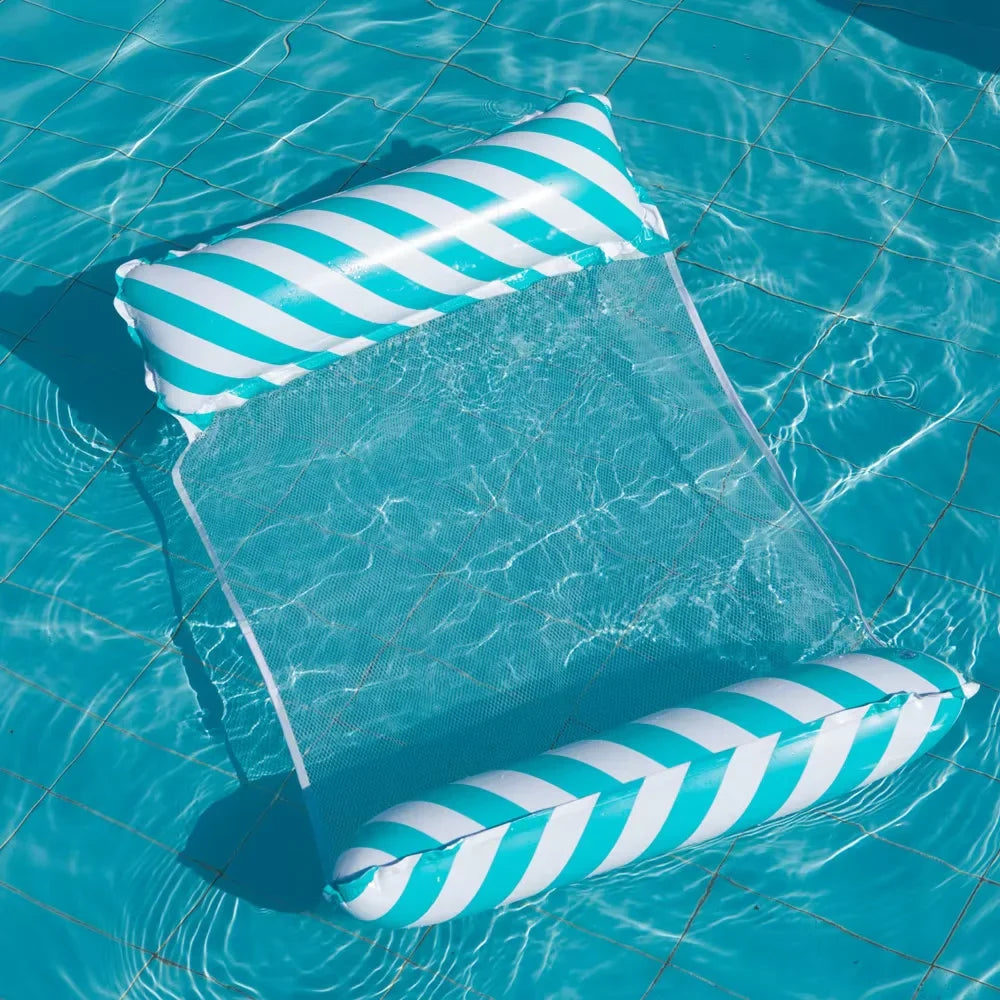 Foldable Inflatable Pool Lounge Chair – Striped Net Backrest