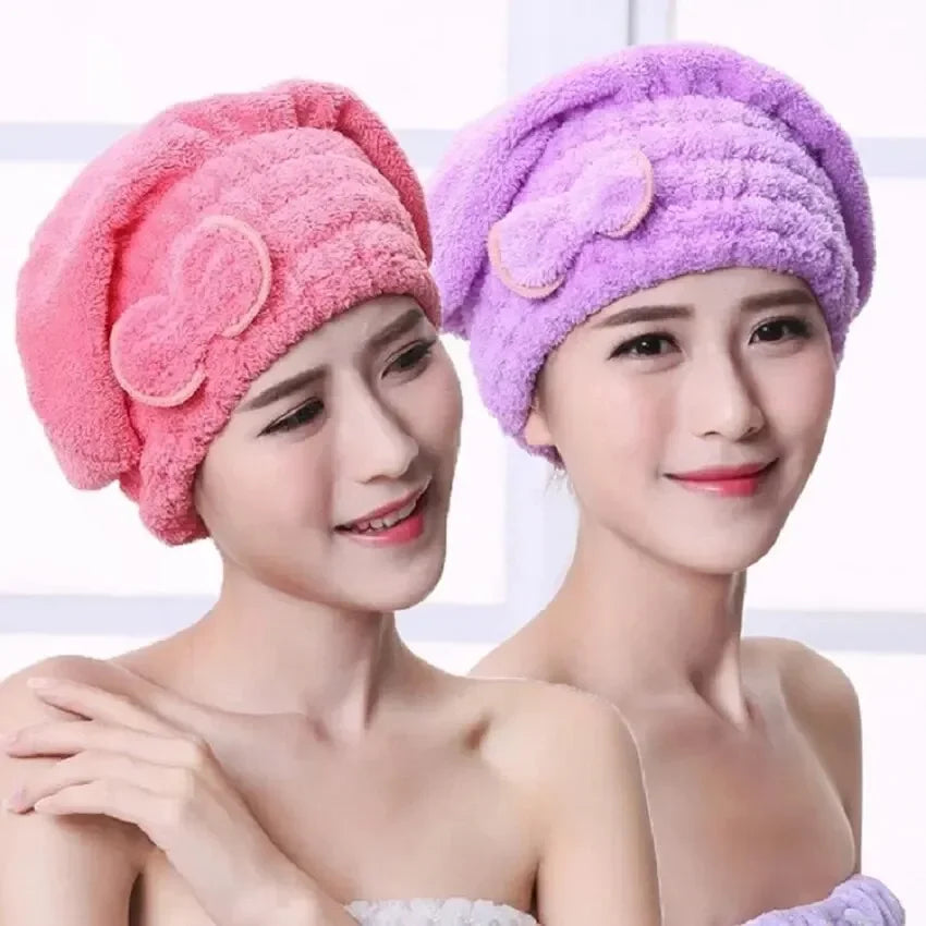 Microfibre Quick-Dry Hair Towel Wrap Cap with Bowknot | Women Hair Towel Wrap Cap Peaceful Pleasures Health and Wellness