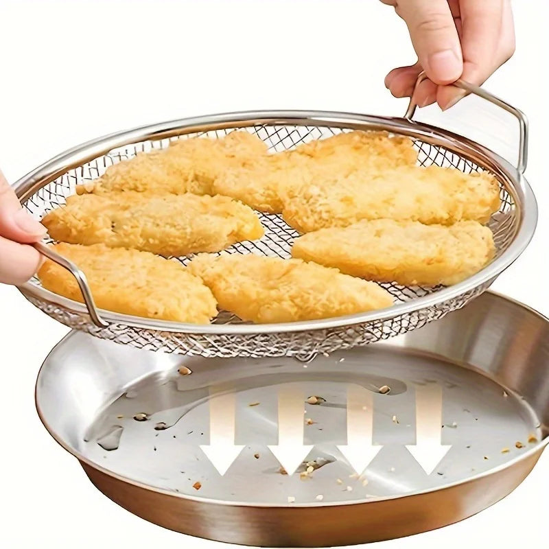 Stainless Steel Round Mesh Strainer Basket – Frying & Washing Mesh Strainer Basket Peaceful Pleasures Health and Wellness