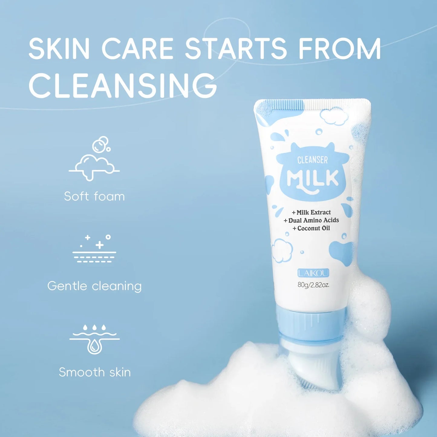 LAIKOU Milk Foaming Cleanser – Amino Acid Deep Clean 80g