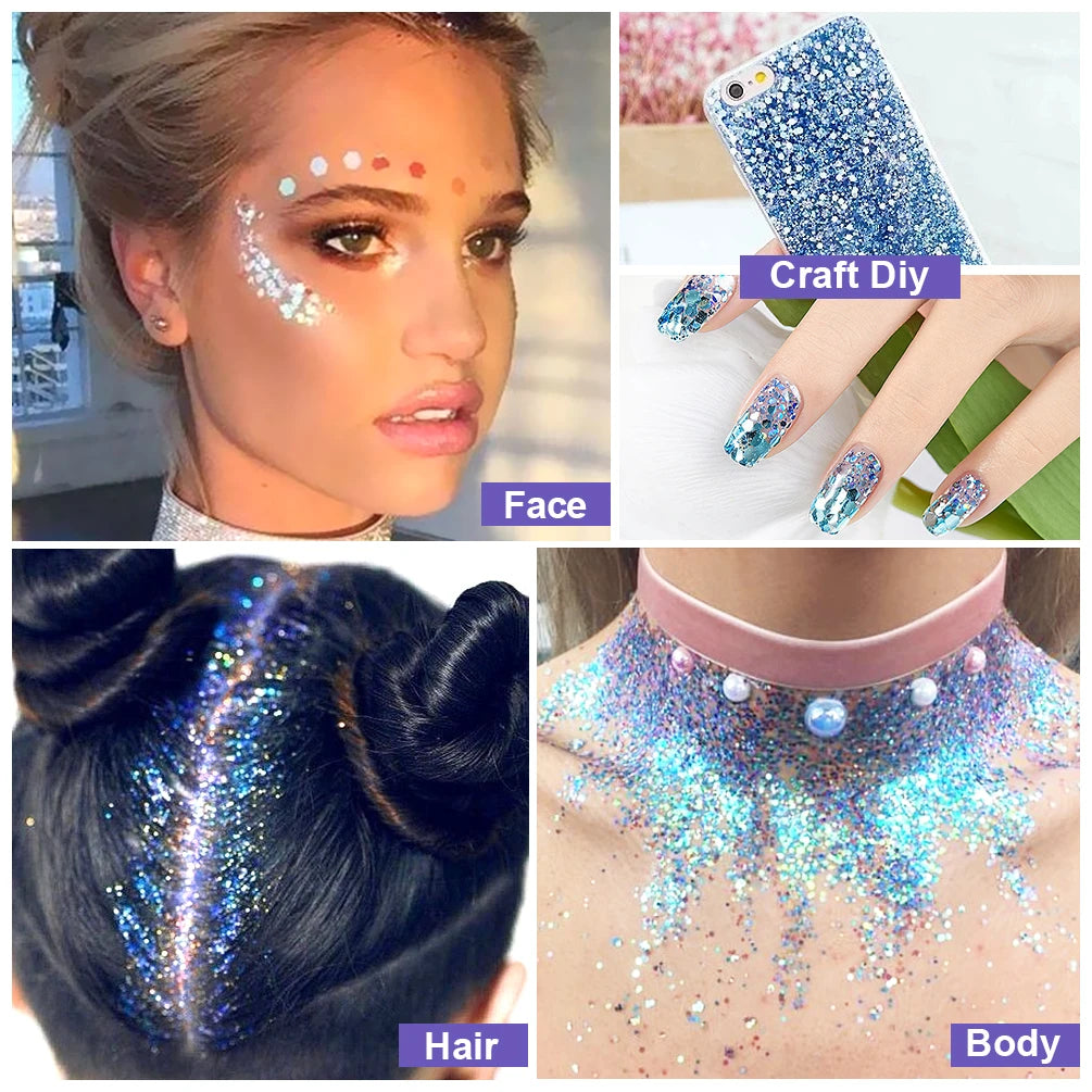 QIBEST Eye Glitter Nail Hair Face Body Glitter Gel Art Flash Heart Loose Sequin Cream Festival Glitter Decoration Party Festival Peaceful Pleasures Health and Wellness