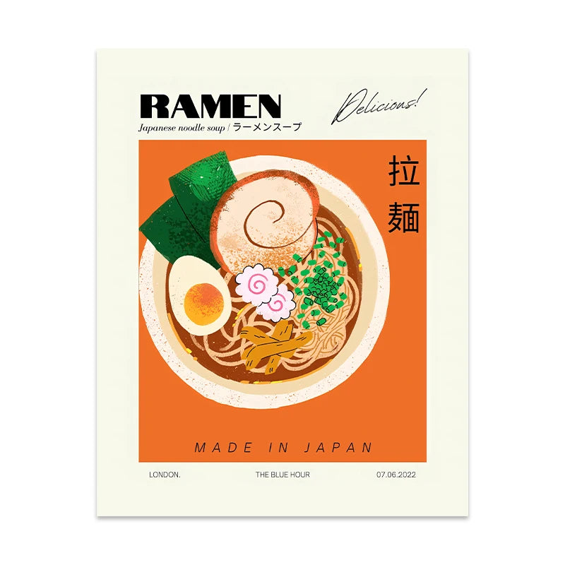 Art Print Watercolor Sushi Poster Kitchen Wall Canvas Painting Japan Restaurant Decor Japanese Ramen Noodles Cat Illustrated Peaceful Pleasures Health and Wellness T80287-08 20x30cm Unframed