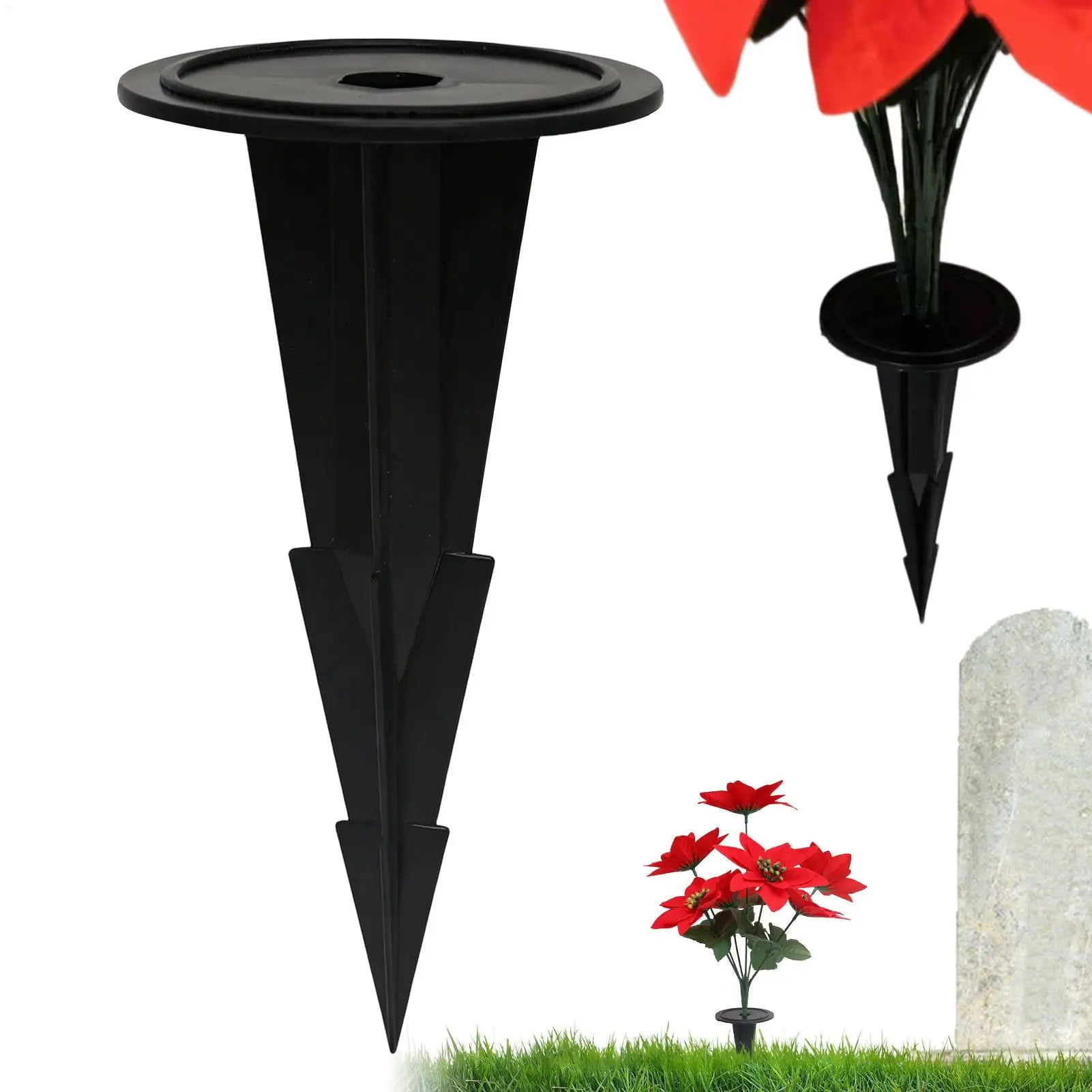 Cemetery Flower Holder With Stake Floral Vase Outdoor Yard Garden Decoration For Grave Memorial, Artificial Plants, Window Box Peaceful Pleasures Health and Wellness