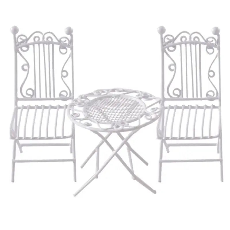 1/12 Miniature Iron Table & 2 Chairs Set | Dollhouse Garden Decor