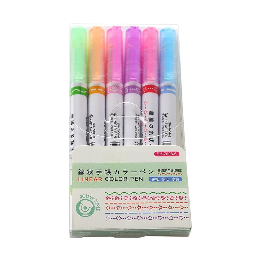 6Pcs/Set Flower Line Shape Highlighter Pen Roller Tip Curve Liner Marker Quick Dry Mark Notes Stationery School Office Supplies Peaceful Pleasures Health and Wellness