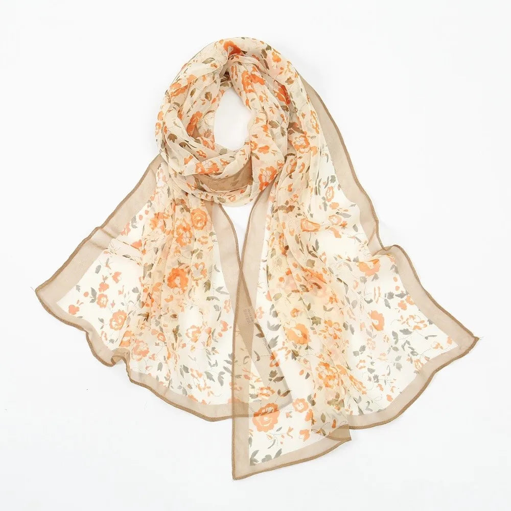 Chiffon Floral Lotus Scarf – Lightweight Beach & Travel Shawl