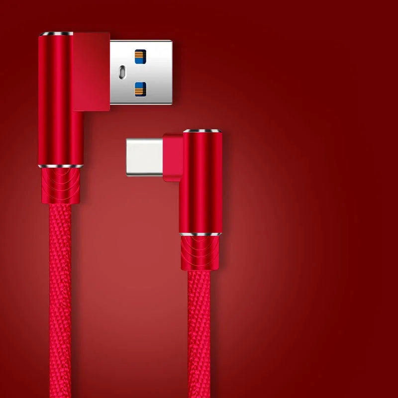 90° Elbow USB-C Fast Charging Cable 40W Nylon Braided Gaming Peaceful Pleasures Health and Wellness 1pc Red 0.25m