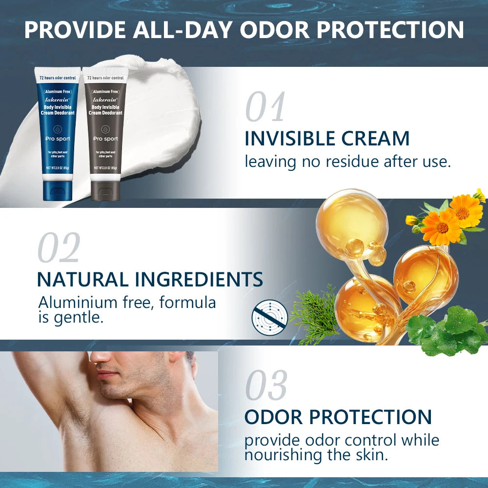 Body Invisible Deodorant 72h Long-lasting Odor Protection Natural Ingredients Aluminium Free Invisible Deodorizing Cream For Men Peaceful Pleasures Health and Wellness