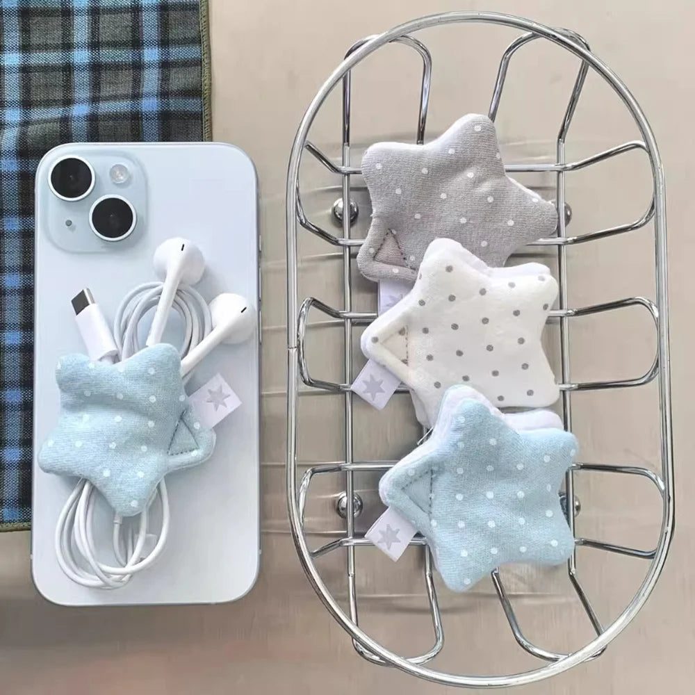 Korean Style Star Earphone Storage Data Cable Wired Earphone Organizer Cute Polka Dot Storage Organizer Office Travel Daily Use Peaceful Pleasures Health and Wellness