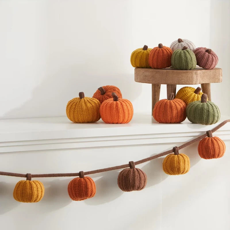 Knit Pumpkin Garland – Fall Mantel & Halloween Décor