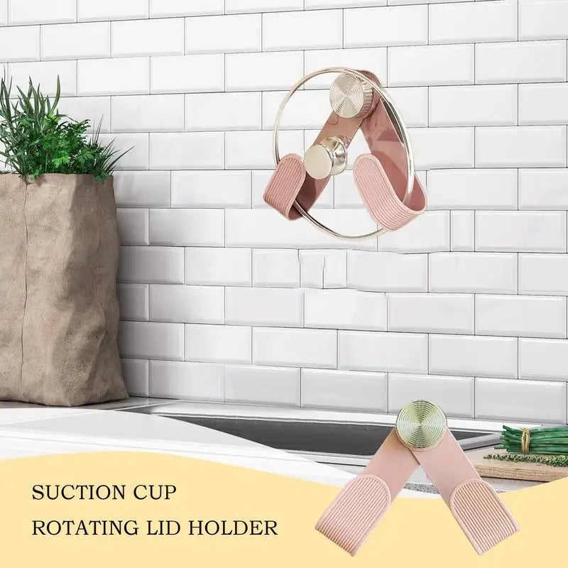 Suction Cup Pot Lid Rack Wall Mounted Rotating Pot Lid Bracket Adjustable Household Organizer For Kitchen Supplies Space Saving Peaceful Pleasures Health and Wellness