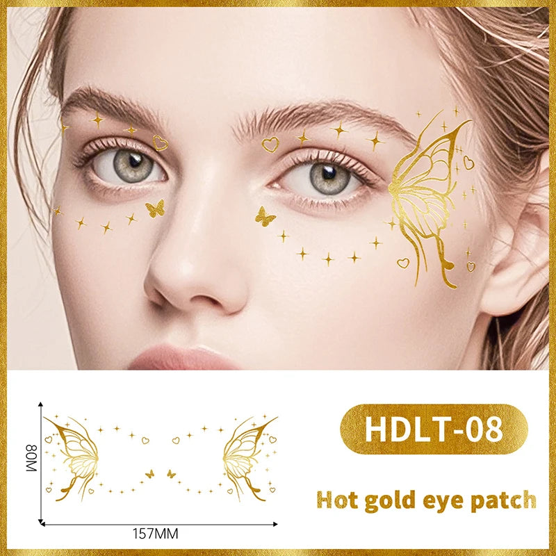 Butterfly Glitter Stickers Face Tattoo Flash Gold Temporary Metalic Tattoos Waterproof Makeup Decals For Girls Party Festival Peaceful Pleasures Health and Wellness 8