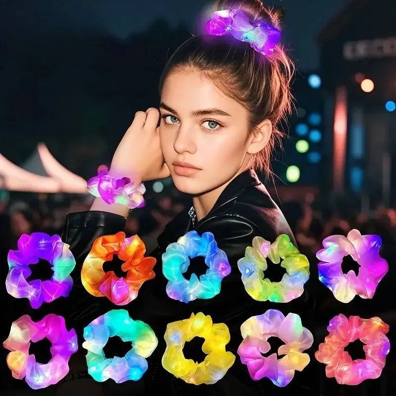 LED Glow Sausage Hair Tie Headband – Light-Up Party Hairband