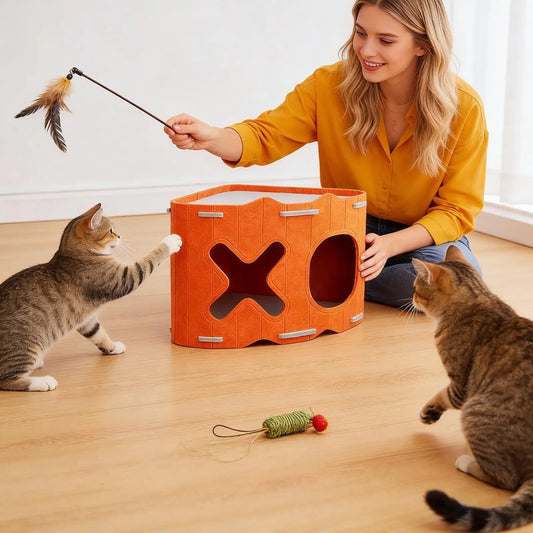 Felt Cat Cave Bed | Semi-Enclosed Double-Entry Pet House Cat Cave Bed Peaceful Pleasures Health and Wellness