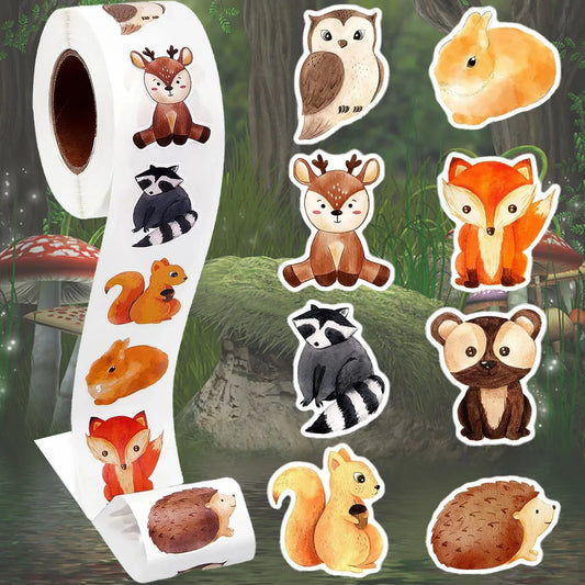 500Pcs/Roll Heterotypic Forest Animals Stickers 2.5cm/1.0'' Art Labels Learning Rewards, Adorn Gifts for Watercup Phone PC Pad Peaceful Pleasures Health and Wellness