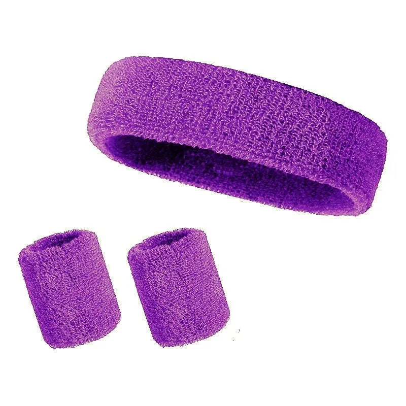 New Hot Athletic Sweatband Hairband Headband Wristband Set in 3-Pack Cotton Head Sweat Bands for Running, Cycling, Yoga, Spa Peaceful Pleasures Health and Wellness dark purple
