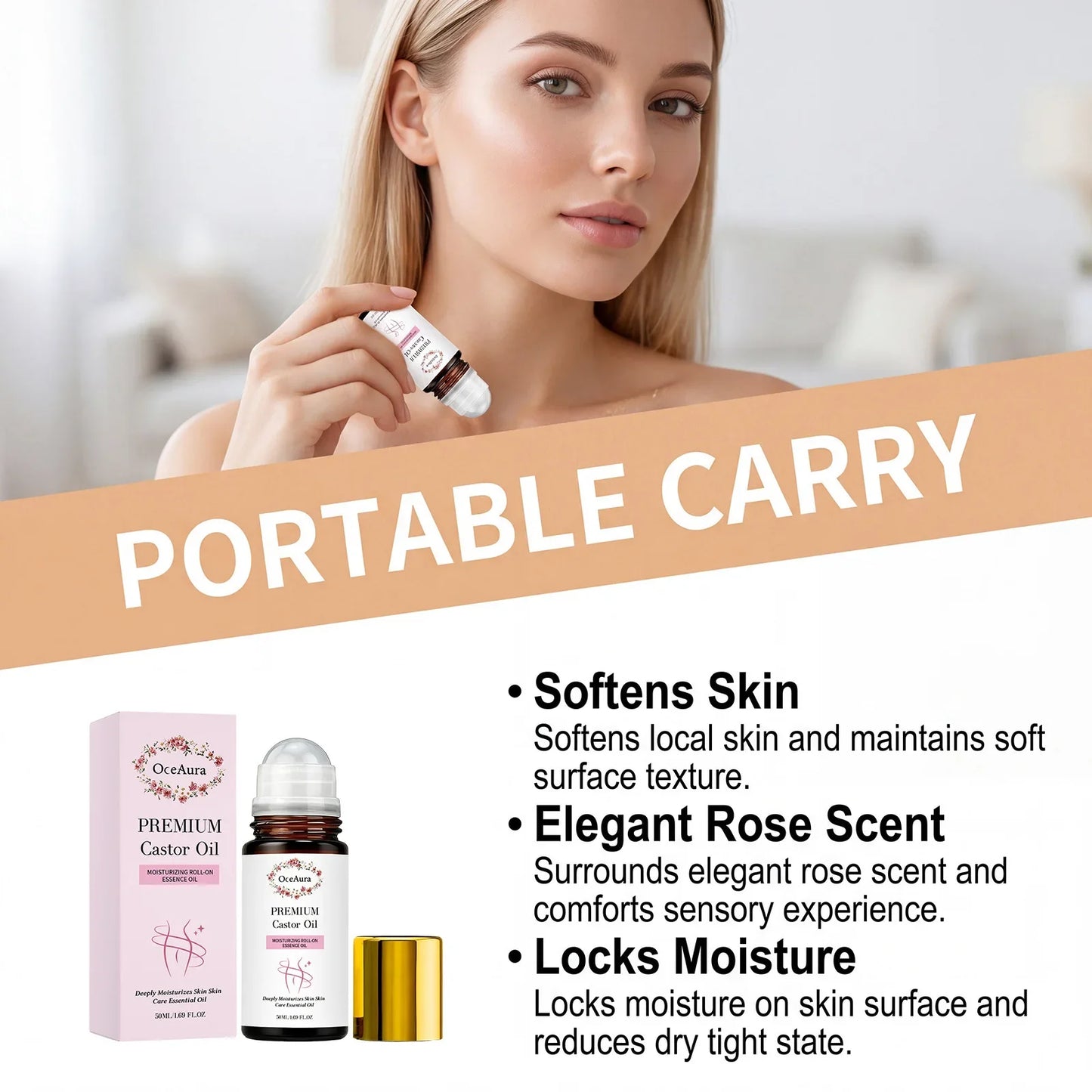 Organic Castor Oil Roller Ball – Hydrating Body & Hair Oil 50ml