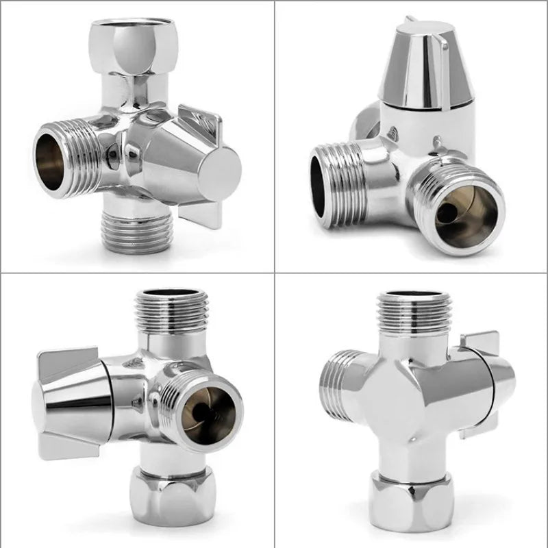 G1/2" 3-Way Brass Shower Diverter Valve T-Adapter Converter