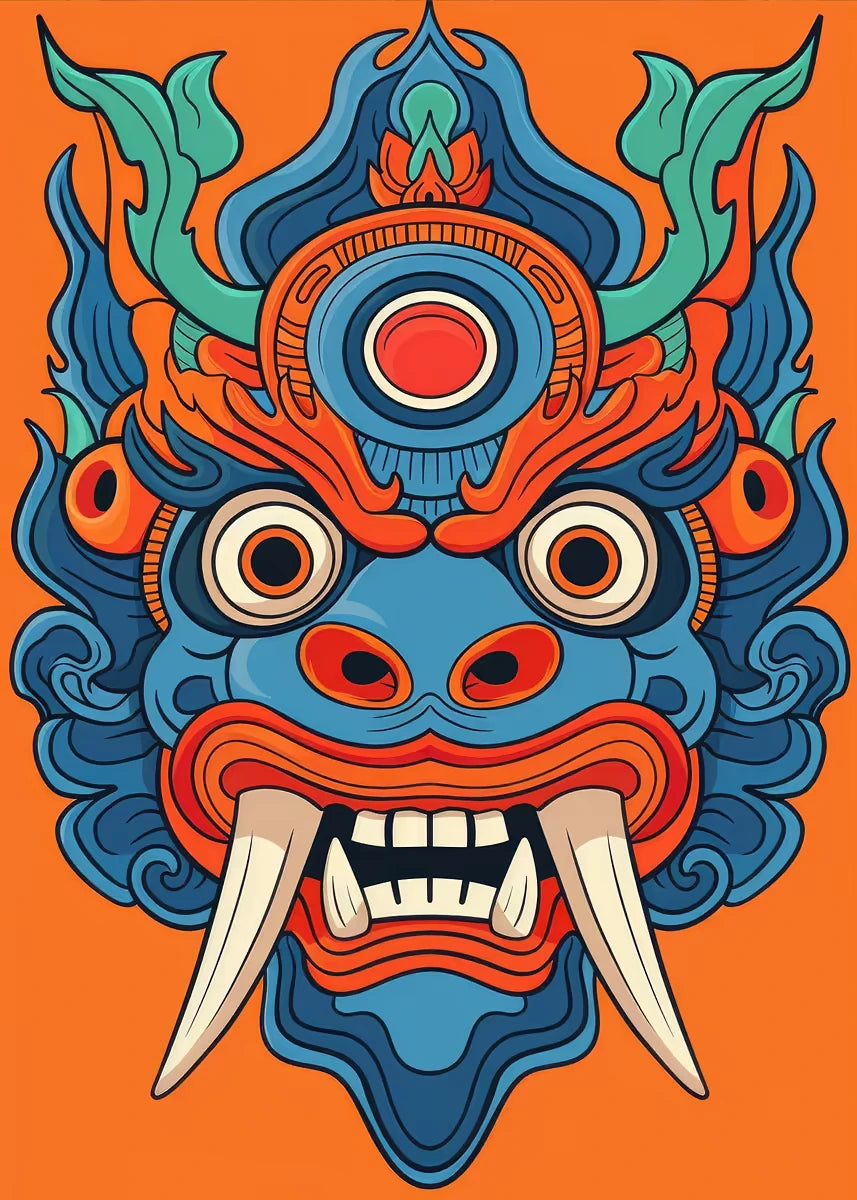 Japanese Oni Samurai Yokai Mask Canvas Wall Art Poster Print Canvas Wall Art Print Peaceful Pleasures Health and Wellness DM95-7 30x40cm Unframed