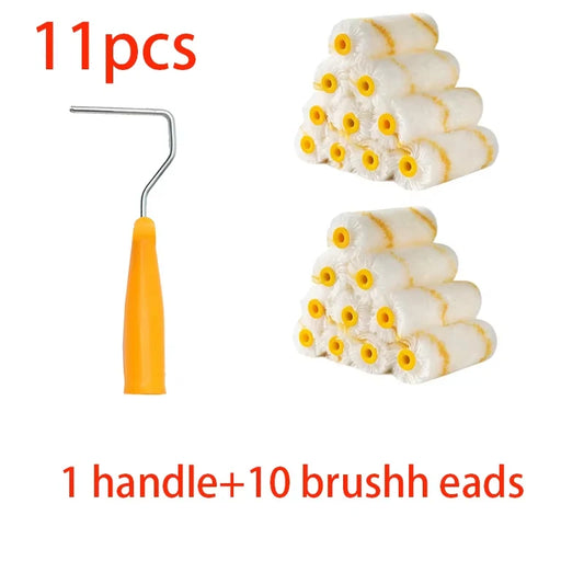 10 Paint Roller Sets 1 Handle 4 Inches Tool Metal Plastic Fabric Peaceful Pleasures Health and Wellness 11Pcs