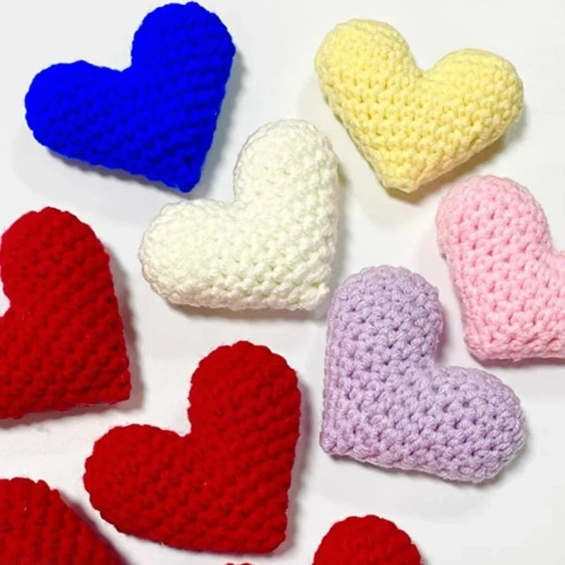 Handmade Crochet Heart Appliques 8 Pcs | Wool DIY Craft Hearts