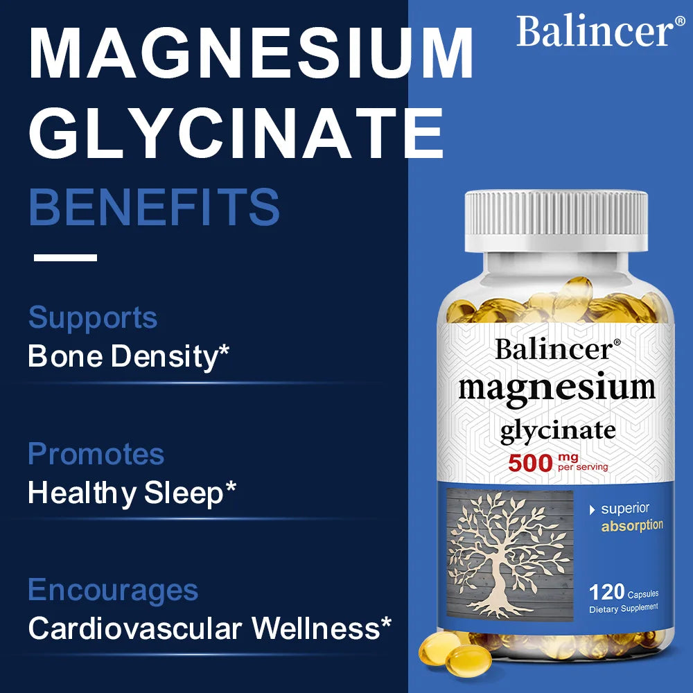Magnesium Glycinate Capsules 500mg - Supports Muscle, Joint and Heart Health, Promotes Deep Sleep Peaceful Pleasures Health and Wellness