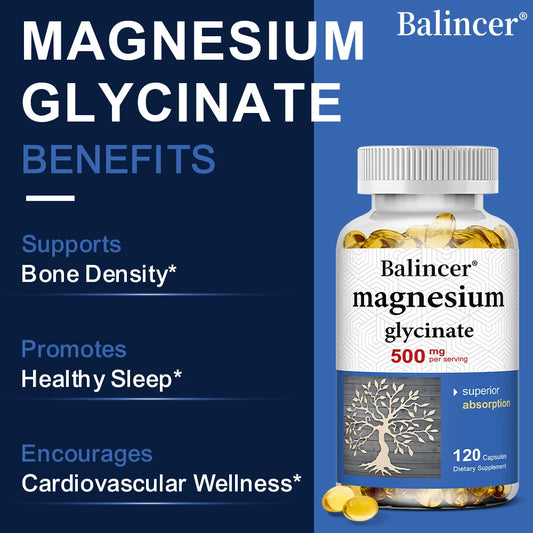 Magnesium Glycinate Capsules 500mg - Supports Muscle, Joint and Heart Health, Promotes Deep Sleep Peaceful Pleasures Health and Wellness