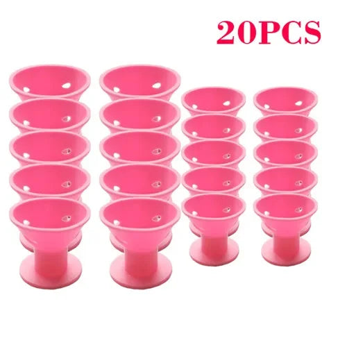 20/set Soft Rubber Hair Care Rollers Silicone Hair Curler No Heat No Clip Hair Curling Styling DIY Tool for Curler Peaceful Pleasures Health and Wellness 20PCS Pink