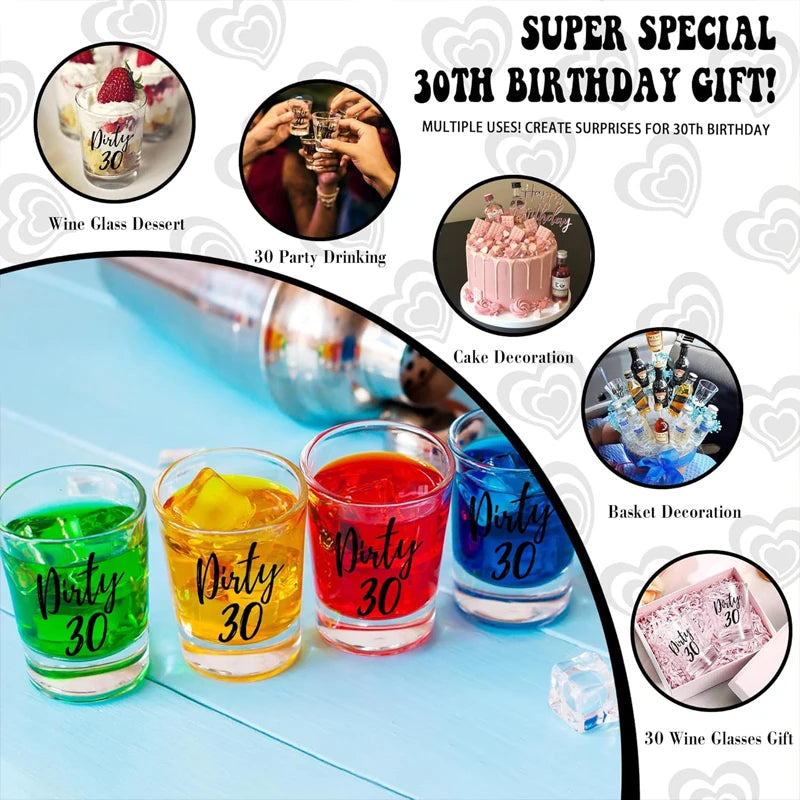 30th Birthday Shot Glasses Set of 2 – RIP 20s Dirty 30 Gift