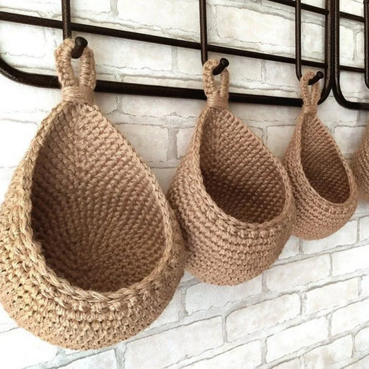 Handwoven Wall Hanging Fruit & Vegetable Basket – Boho Jute Teardrop Storage Peaceful Pleasures Health and Wellness