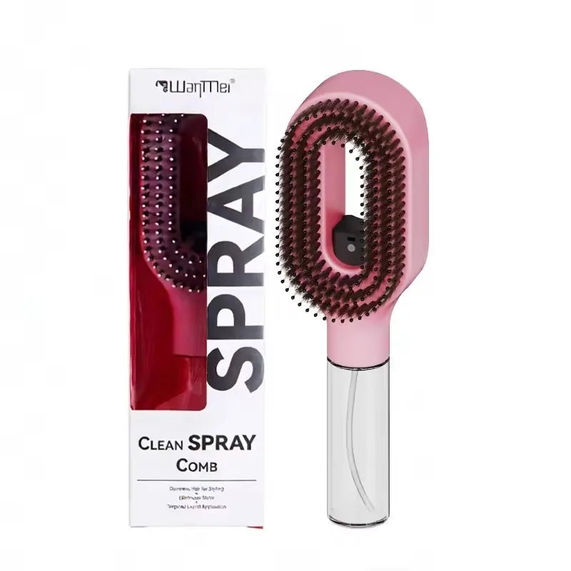 2-in-1 Multi-functional Spray Bottle Comb Wet Dry Scalp Massage Bristle Comb Salon Fluffy Modeling Comb Gift for Girl Women Peaceful Pleasures Health and Wellness Pink