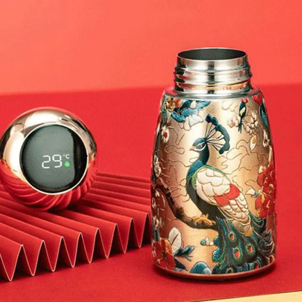 304 Stainless Steel Insulated Cup 230ml Chinese Style Thermal Water Bottle Leak-Proof Temperature Display Coffee Mug Peaceful Pleasures Health and Wellness