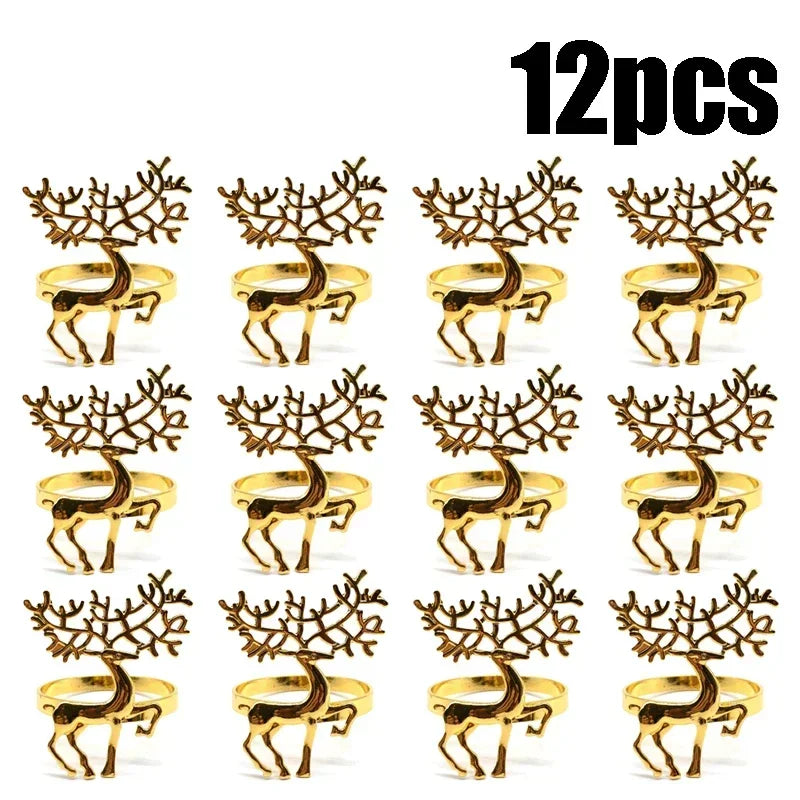 Gold Elk Christmas Napkin Rings Set 6/12/24 | Holiday Table Decor
