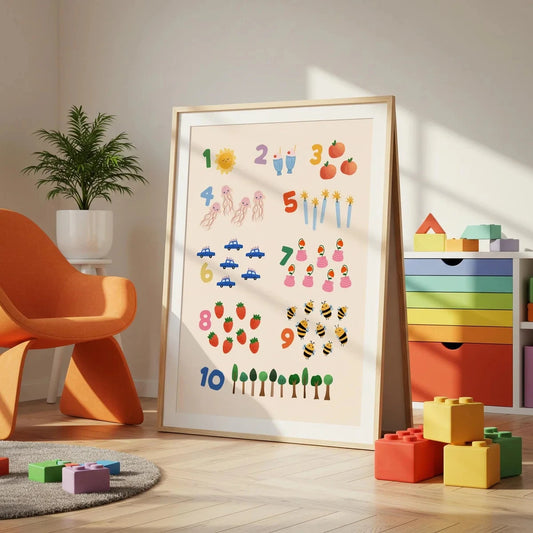 Cartoon Learn Numbers Canvas Wall Art Print – Kids Room Decor Kids Canvas Wall Art Peaceful Pleasures Health and Wellness G4998 30x40cm Wood Framed
