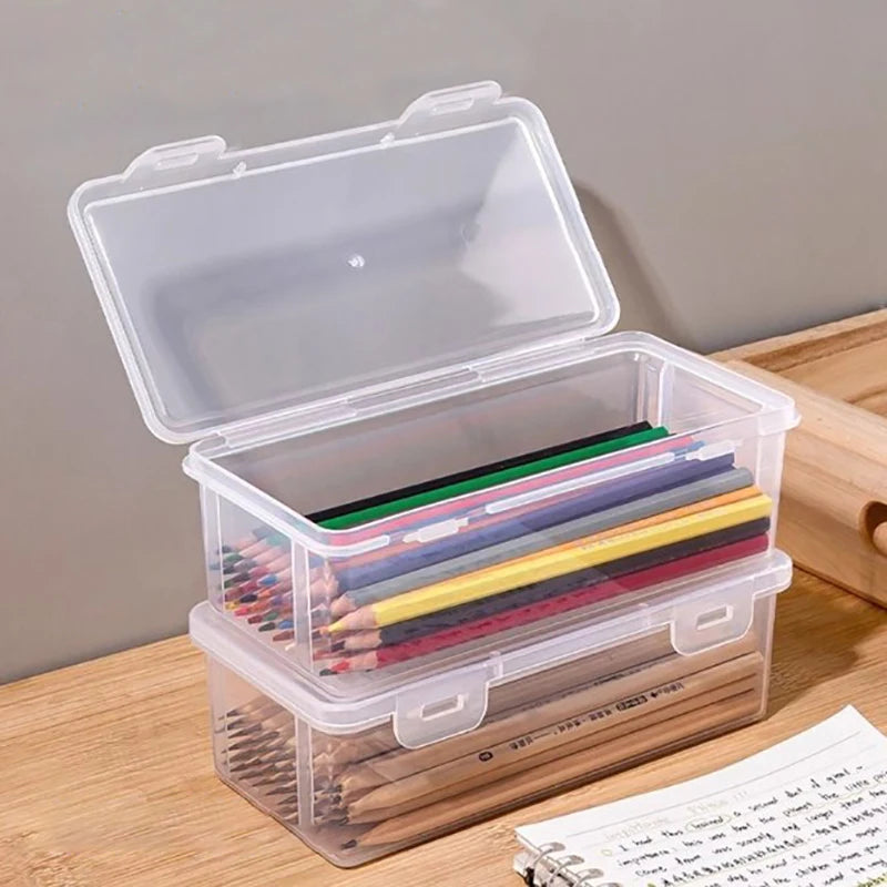 1 Storage Box Transparent PP Pen Box Multi-Functional & Large Capacity Stackable Stationery Organizer For Office Or School Peaceful Pleasures Health and Wellness