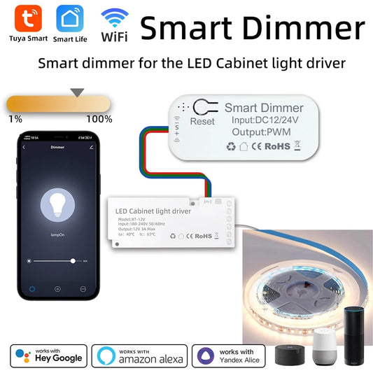 Tuya WiFi Smart Dimmer Switch for LED Cabinet Lights | Alexa Google WiFi Smart Dimmer Peaceful Pleasures Health and Wellness White NONE