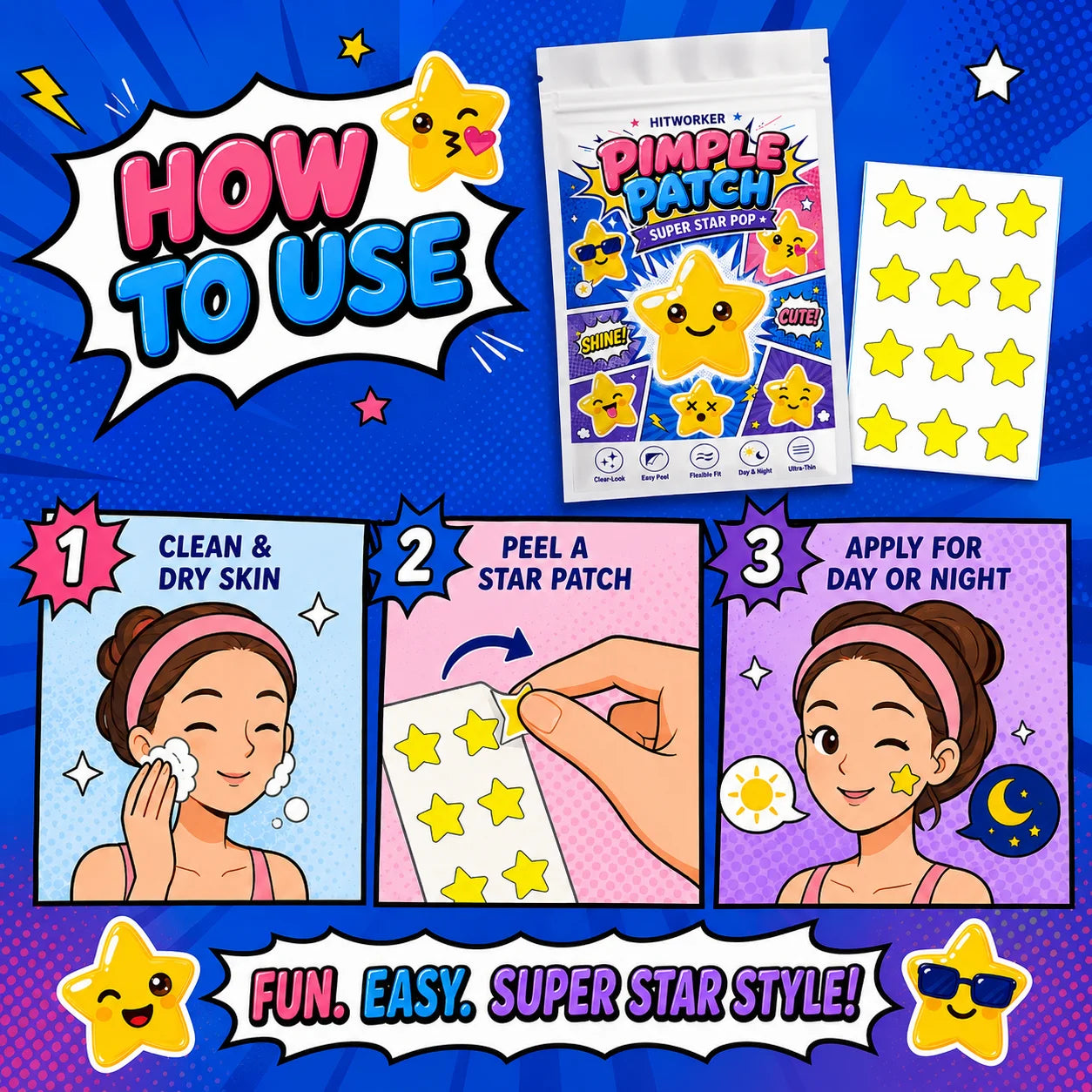 Yellow Star Hydrocolloid Spot Patches – 36/180pcs Cute Cover
