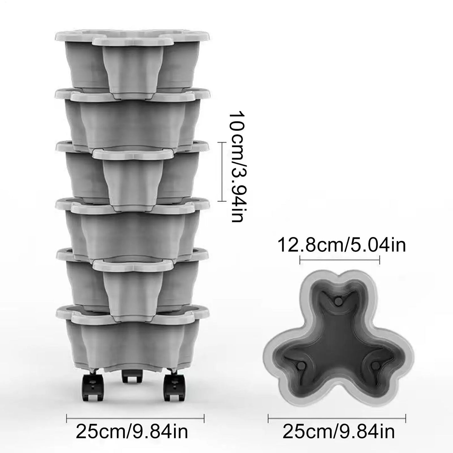 6-Tier Stackable Vertical Planter Tower with Rolling Casters